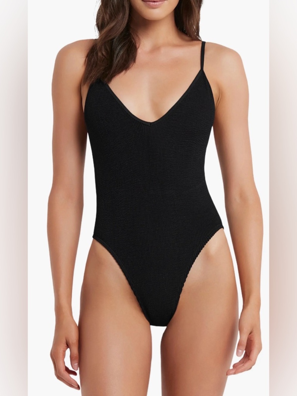 Bond-Eye Elena One-Piece Swimsuit Crinkle Black One Size Open Back poolside chic